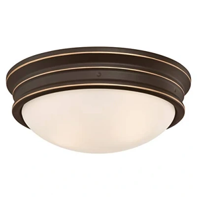 Image de Éclairage Westinghouse 63706 Luminaire de plafond d&#039;intérieur à deux lampes Sophia montage ras 33 cm, finition en bronze huilé avec reflets et verre dépoli