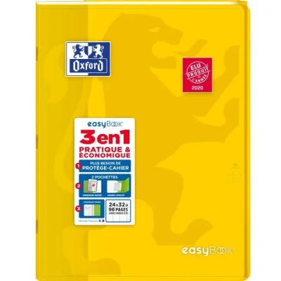 Image de Oxford EasyBook Cahier Agrafé 24 x 32cm 96 Pages Grands Carreaux Seyès 90gr Couverture Polypro Jaune avec Pochettes