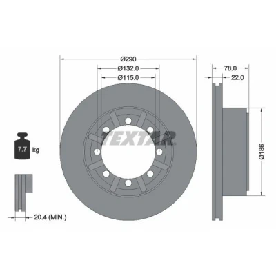 Image de TEXTAR 93117600 Disque de frein 290 22 08/08 132 ventilé l&#039;intérieur sans boulon fix roue, moyeu roue