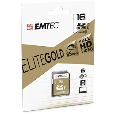 Image de EMTEC ECMSD16GHC10GP Carte SD Classe 10 Gamme Elite Gold UHS I U1 Avec Adaptateur Performance 16 Gb