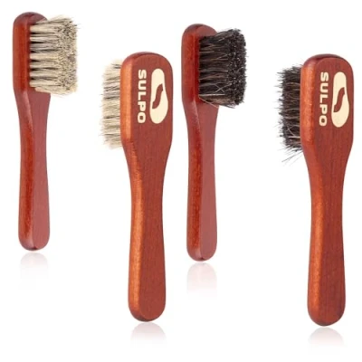 Image de SULPO Brosse de marqueur pour appliquer des pâtes à la crème sur les chaussures Poils cheval en cuir Entretien Couleur Noir/Naturel 4 pièces