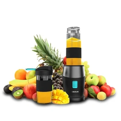 Image de Cecotec Blender Smoothie Single Jug Power Titanium 900 ProGo. Mixeur 900W, Comprend 2 Tasses Portables de 570 ml, 4 Lames avec Revêtement en Titane Noir