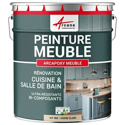 Image de Peinture MEUBLE Cuisine, Salle de Bain Résine Epoxy Bi composant ARCAPOXY 1 kg (jusqu&#039;à 12 m² en 2 couches) Ivoire Clair RAL 1015 ARCANE INDUSTRIES