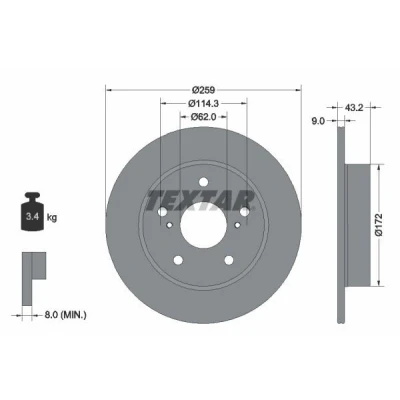 Image de TEXTAR 92308303 Disque de frein 259 9 05/07 114,3 plein revêtu sans moyeu roue SUZUKI: SWIFT 4