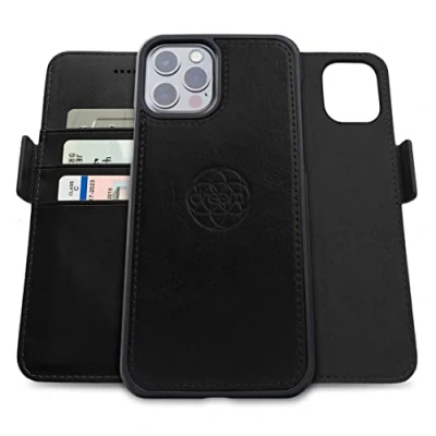 Image de dreem Fibonacci Compatible avec iPhone 13 Pro Max funda cartera / 2 en 1 étui Antichoc et Folio Amovible Cuir végétal, MagSafe, Protection RFID [Noir]
