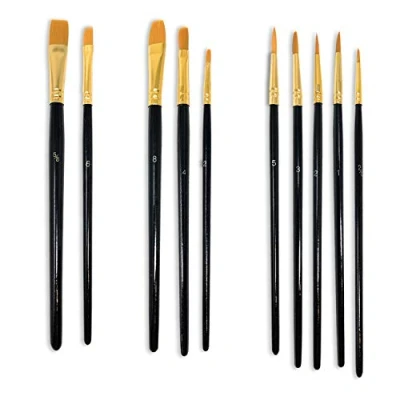 Image de MSC Lot de 10 pinceaux en Poils Nylon Multi usages pour Aquarelle, Huile, Gouache, Peinture Acrylique, céramique, Loisirs créatifs (Noir)
