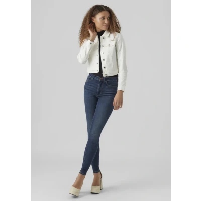 Image de VERO MODA VMLUNA LS Slim DNM Jacket Mix GA Noos Veste en Jean, Cloud Dancer, XL Femmes