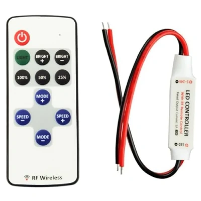 Image de LITAELEK Régulateur de bande LED avec télécommande sans fil RF 5 24V 5A mini contrôleur gradateur Strip pour 2 broches COB et SMD 5050 3528 2835 5630 à une seule couleur