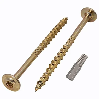 Image de Marcopol Lot de 20 Vis à bois en acier galvanisé avec tête Torx et gaufrée partiellement filetées 6,0 x 100 mm Jaune