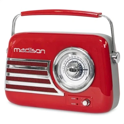 Image de MADISON FREESOUND VR40R Radio Vintage de 30W sur Batterie Longue autonomie avec Bluetooth, USB et FM Rouge