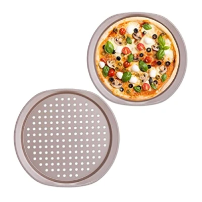 Image de Relaxdays Plaque à Pizzas, Lot de 2, Plat Four perforé, Trous, Acier Carbone, Moule, Antiadhésif, Rond, ∅ 29,5cm, Gris