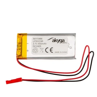 Image de Batterie au Lithium polymère AKYGA AKY0486 PCM JST 3,7 V 450 mAh LP502248 2 Broches 2,54 15 cm