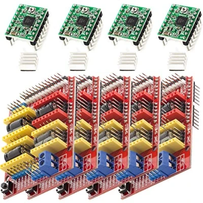 Image de AZDelivery 5 x CNC Shield V3 Lot de 4 Pièces A4988 Moteur Pas Pilote Stepper avec dissipateur Chaleur pour imprimante 3D Compatible Arduino et Raspberry Pi y Compris Un eBook