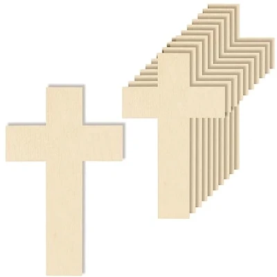 Image de Creative Deco 10 x Formes de Croix Fine 10x6 cm Découpes en Bois Contreplaqués Non Peints Decoration à Accrocher, Peindre et Décorer Parfait pour Cadeau, Peinture, Loisir Créatif, Pyrogravure
