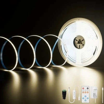 Image de PAUTIX Bande LED COB Blanc Naturel 4000K, 10M 4800LEDs 24V CRI90+ Kit Ruban Lumineuse Lumineux Dimmable avec Télécommande RF et Alimentation pour Miroir,Plafond,Cuisine,Armoire,Placard