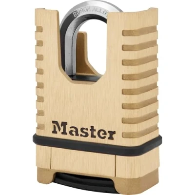 Image de MASTER LOCK Cadenas en Laiton Massif Haute Sécurité [Anse Protégée][À Combinaison] M1177EURD Anti Rouille, Ultra Résistant et Imperméable