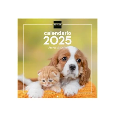 Image de Finocam Calendrier mural 30 x cm pour écrire 2025 mois vue janvier décembre (12 mois) Chiens et chats Espagnol