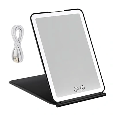 Image de Miroir de Maquillage Voyage, Beauté Portable éclairé avec 72 LED, 3 Couleurs écran Tactile à intensité Variable, Rechargeable Courtoisie Table Lumières (Noir)