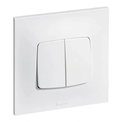 Image de LEGRAND Interrupteur Poussoir Double Neptune 6A Commande d&#039;Éclairage Monobloc Prêt à Installer Blanc