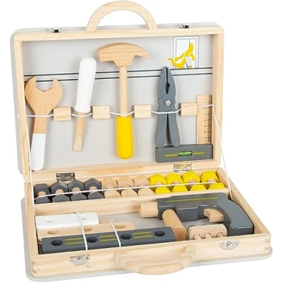 Image de Small Foot 11808 Boîte Miniwob en Bois, avec de Nombreux Outils et Un Jeu vis, pour Les Enfants à partir Toys, Gris/Jaune