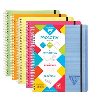 Image de Clairefontaine 328776C Linicolor Fresh Proactiv&#039;Book Cahier Trieur à Spirale A5+ 16x21 cm 180 Pages Détachables Lignées Cadrées Papier Blanc 90 g Couverture Polypro Couleur Aléatoire