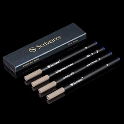 Image de Scriveiner Recharge Roller Bleu Large 4 Recharges de Qualité Supérieure pour Stylos Stylo Safety Ceramic B Taille Schmidt 888 Fabriqué en Allemagne