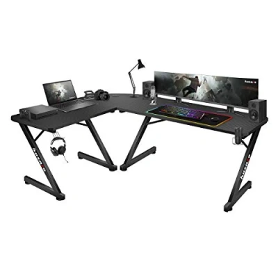 Image de huzaro Hero 7.0 Bureau d&#039;angle Forme de L Poste Gamer Montage Droite et Gauche Plateau en Carbone 154 x 117cm Design Ergonomique Construction Solide Pietement Z Noir