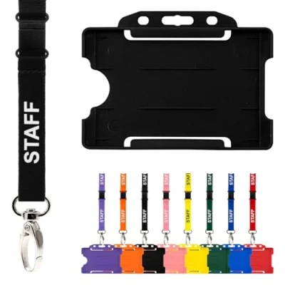 Image de CKB Ltd Lot de 2 cordons sécurité pour personnel avec porte cartes et clip en métal pivotant Design à libération rapide (noir)