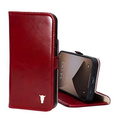 Image de TORRO Coque en Cuir Compatible avec iPhone 13 Étui véritable Porte Cartes et Fonction de Support (Rouge)