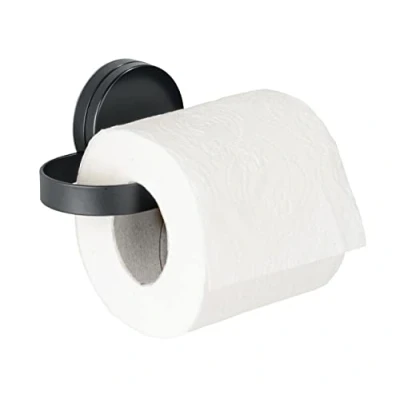 Image de WENKO Porte Papier Toilette mural Pavia, Support fixation sans perçage &quot;Static Loc Plus&quot;, adhérence statique, Acier Plastique, 15,5x6x7,5 cm, noir