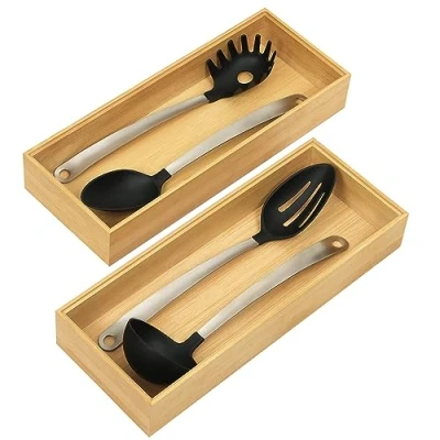 Image de Winter Shore Rangement Couvert en Bambou [Lot de 2] Range Tiroir Empilable pour Cuisine &amp; Garde Manger Boite Ustensiles Couverts 15,5 x 6,5 38,5 cm