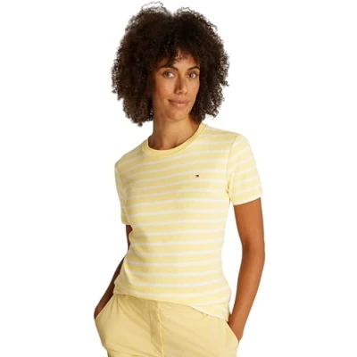 Image de Tommy Hilfiger SLIM CODY Tshirt basique, Femme, Taille: XXL, Citronella/ecru