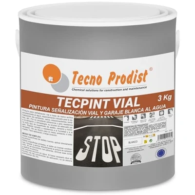 Image de Tecno Prodist TECPINT VIAL Peinture à l&#039;eau, pour signalisation routière, spéciale gués, séchage rapide, non toxique (3 kg, blanc)