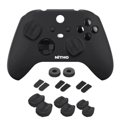 Image de NiTHO FPS Gaming Kit pour Manettes Xbox Series X/S, Housse en Silicone Anti Sueur, 3 Tailles de 2 Boutons Concaves, Jeux Embouts Caoutchouc, Anneaux Précision Noir