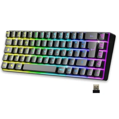 Image de EMPIRE Gaming K508 Clavier Sans Fil Compact TKL 65% (AZERTY FR) via Bluetooth / 2.4G/ Type C pour PS4/PS5/PC/Mac Rétroéclairage RGB 68 Touches 23 Anti Ghosting Noir (2024)
