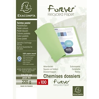 Image de Exacompta Réf. 410020E Paquet de 100 chemises rigides Forever® 220 g/m2 100% recyclées et certifiées Ange Bleu dimensions 24 x 32 cm pour format A4 couleur fuchsia