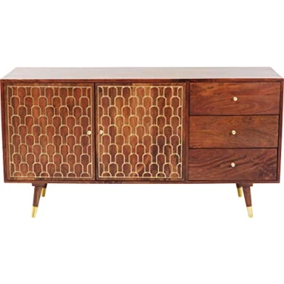 Image de Kare Design Sideboard Muskat, marron/or, bois massif, avec tiroirs, meuble maison, salon, chambre, capacité de charge max 25kg, 75x145x45cm