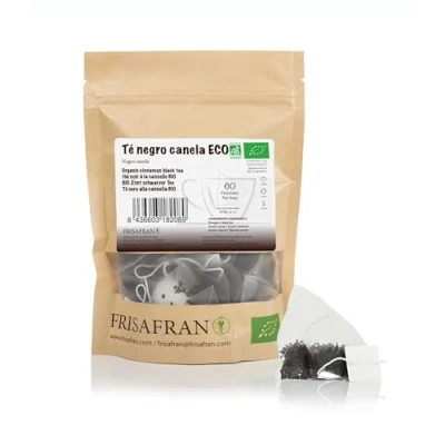 Image de FRISAFRAN thé noir à la cannelle en pyramide biologique 60 unités 120g Sachets de Antioxydant et énergisant naturel décaféiné pas d&#039;additifs