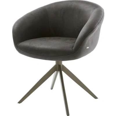 Image de Chaise pivotante Vinka Flex avec accoudoirs microvelours anthracite vintage pied croisé large aspect titane pivotement sur 360 fonction bascule ressorts ensachés