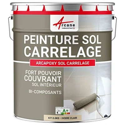 Image de Peinture CARRELAGE SOL Résine pour recouvrir faïence et carreaux ARCAPOXY 2.5 kg (jusqu&#039;à 12.5 m² en 2 couches) Ivoire Clair RAL 1015 ARCANE INDUSTRIES