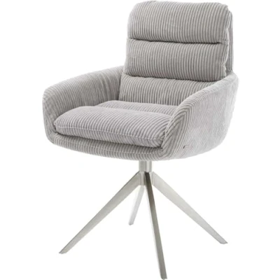 Image de Chaise pivotante Abelia Flex avec accoudoirs côtelé gris argenté pied croisé large acier inoxydable brossé pivotement sur 360 fonction bascule
