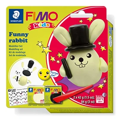 Image de STAEDTLER Fimo Kids funny kits Set &quot;Drôle de Pingouin&quot; 2 pains pâte à modeler 42g assortis + notice d&#039;utilisation 8035 20