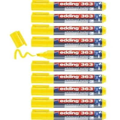 Image de edding 363 Marqueur pour tableaux blancs jaune 10 stylos pointe biseautée 1 5 mm feutre effaçable tableaux, blanc, magnétique, mémo et chevalet de conférence sketchnotes