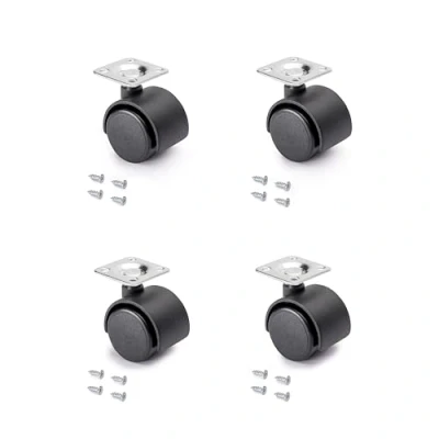 Image de Emuca 2036817 Lot de 4 Roulettes pivotantes à platine sans frein Ø 30 mm avec plaque fixation/roulement billes Noir
