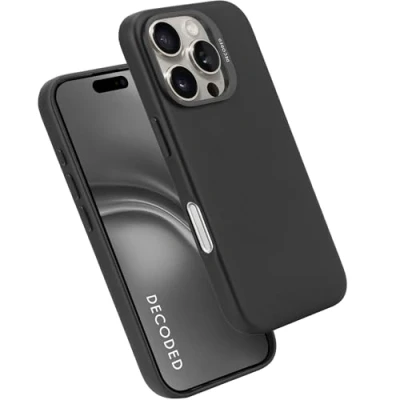 Image de DECODED Étui en cuir pour iPhone 16 Pro, compatible MagSafe, ECCO véritable de qualité supérieure, coque protection intégrale, bords surélevés protéger l&#039;écran et l&#039;appareil photo, noir