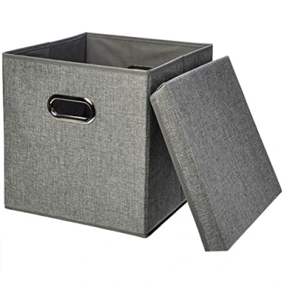 Image de Amazon Basics Cubes de rangement pliables en toile jute Lot 2, Gris