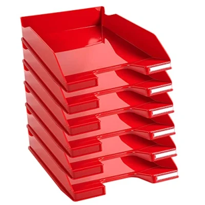 Image de Exacompta Réf. 113218D Lot de 6 corbeilles à courrier COMBO MIDI dimensions utiles 34 x 25 6,5 cm pour documents au format A4 + couleur rouge carmin glossy