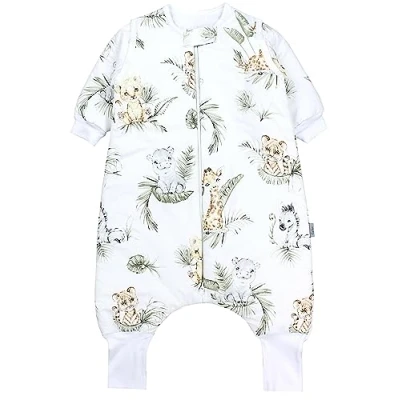 Image de TupTam Gigoteuse Bébé avec Pieds et Manches, certifiée OEKO TEX, d&#039;hiver 2,5 TOG, Unisexe, Safari/Lion/Marron/Feuilles/Vert, 92 98