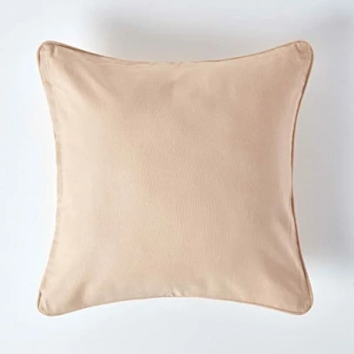 Image de HOMESCAPES Housse de Coussin Uni Beige en 100% Coton, 30x30 cm