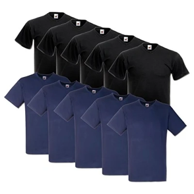 Image de Fruit of the Loom Lot de 10 T shirts à col en V, tailles : M, L, XL, XXL, plusieurs couleurs disponibles Medium